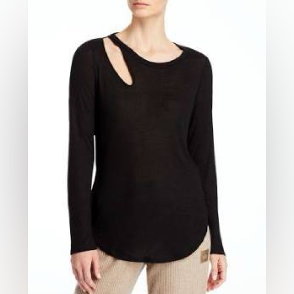 Alo Yoga Ribbed Peak Black Cutout Long Sleeve Top size L - Picture 2 of 6
